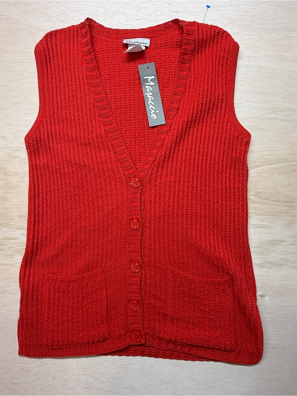 New With Tags (NWT) Masaccio Women’s Red Button-Front Knit Sweater Vest - Size M